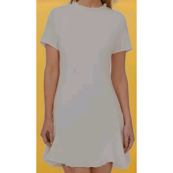 CeCe Women's White Ruffle Trim Short Sleeve Godet A-Line Dress Size 16 NWT B7 - Picture 1 of 9